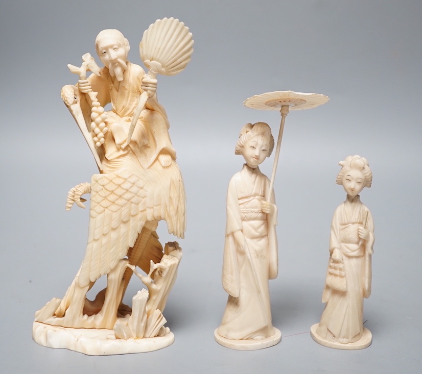 Three Japanese ivory groups or figures, early 20th century, tallest 18cm